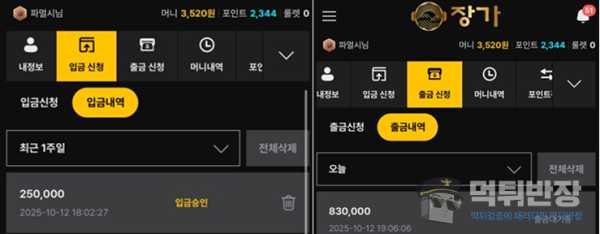 장가 먹튀사이트 피해 증거 자료