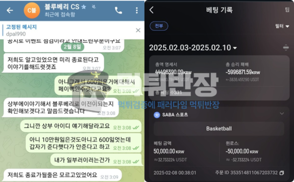 블루베리 먹튀사이트 피해 증거 자료