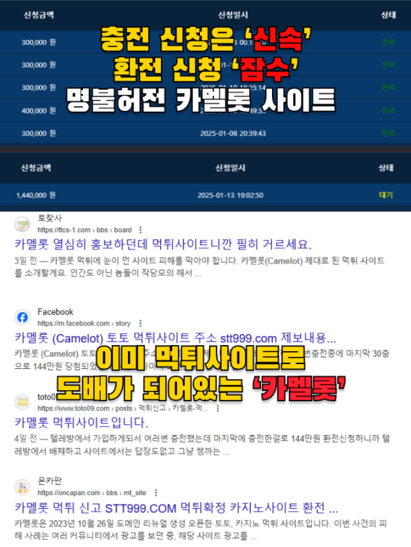 카멜롯 먹튀 피해자 증거 자료